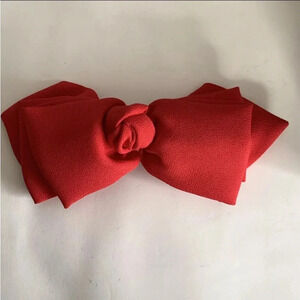 Vintage Made in France Bow Ribbon Hair Clip Barrette Retro Large Ruffles Red